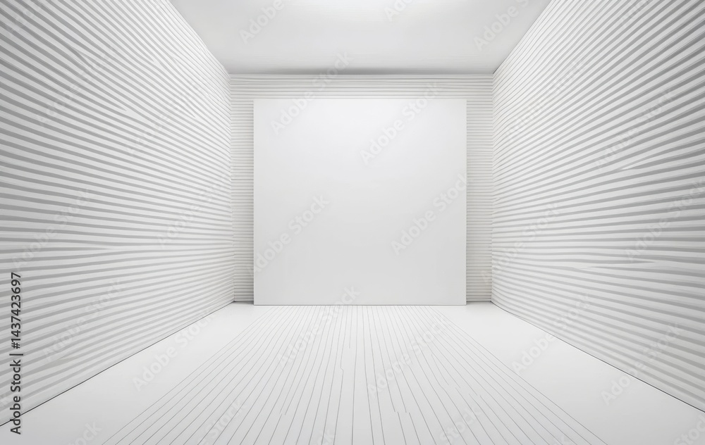Obraz premium A bright, airy white room featuring a warm wooden floor and matching wooden wall accents, creating a cozy yet modern atmosphere, perfect for relaxation.