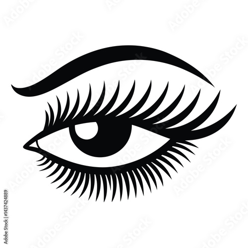 Eyelash Extension Art Stylized Isolated Eye with Long Eyelashes in Black & White