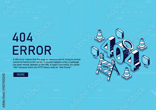 Illustration of 404 error, under construction, and under maintenance concepts. Useful for websites, apps, and digital platforms facing downtime or updates.