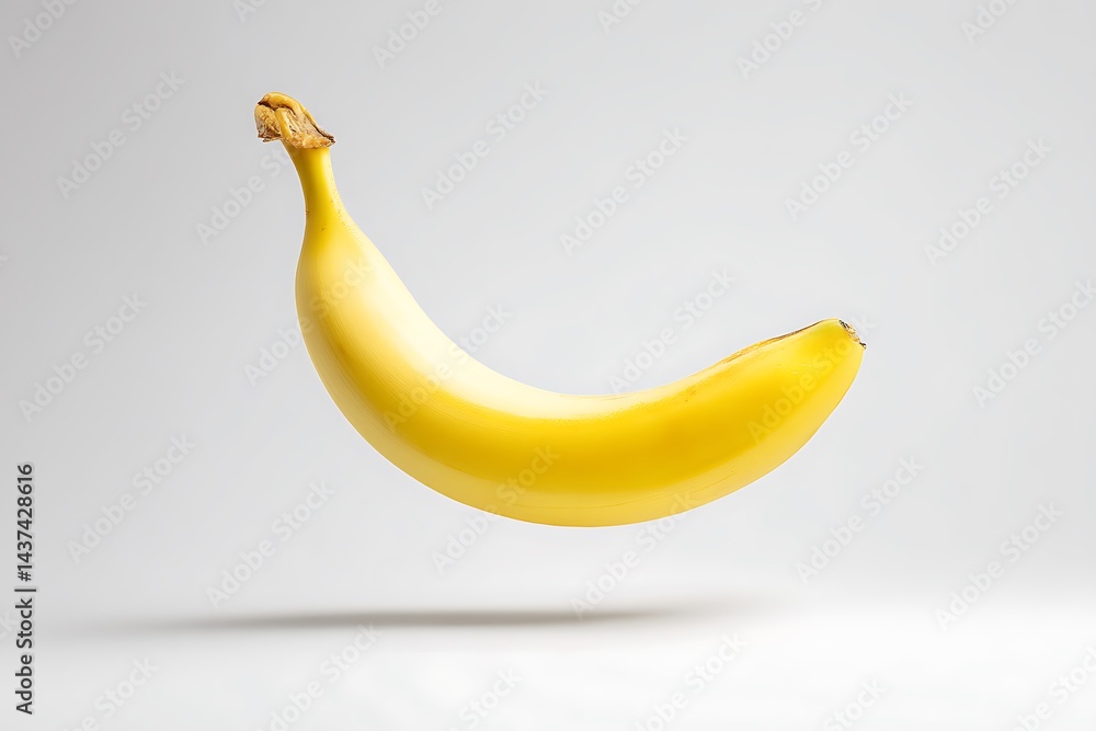 Single Ripe Yellow Banana Isolated Against Plain White Background with Shadow Single Ripe Yellow Banana Isolated Against Plain White Background with Shadow