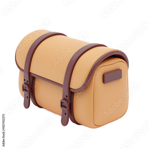 Isolated Orange Bag with Brown Straps for Camping or Travel