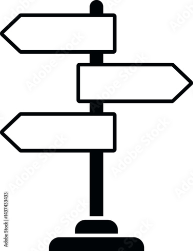 Three-Direction Arrow Road Sign - Traffic Divider Symbol for Navigation, Way finding & Decision Points