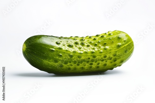 Close up of a Glistening Green Pickle on White Background