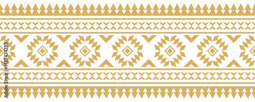 Gold ethnic border with geometric tribal pattern.