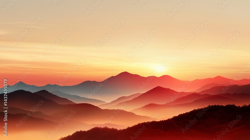Obraz premium Majestic Sunrise Over Misty Mountain Range
