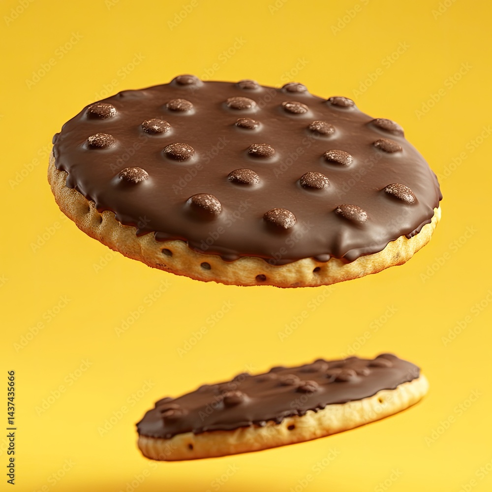 Fototapeta premium Chocolate-covered cookies in mid-air (1)