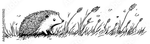 cute hedgehog walking through grass sketch