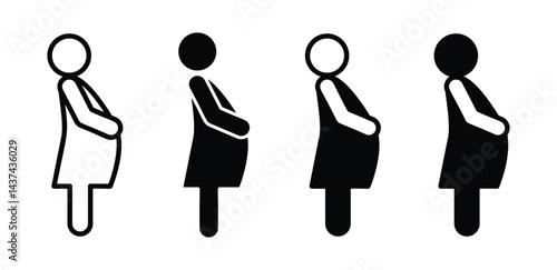 Pregnancy Stages Icons Set Black And White Color Vector Design Illustration