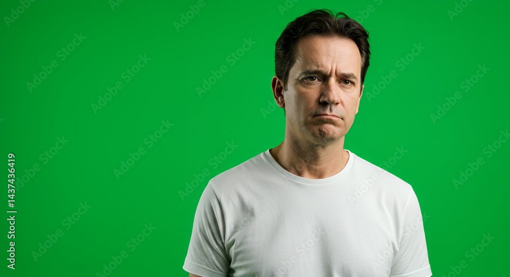Portrait of a Middle-Aged Man with a Serious Expression Against a Green Screen Background Portrait of a Middle-Aged Man with a Serious Expression Against a Green Screen Background
