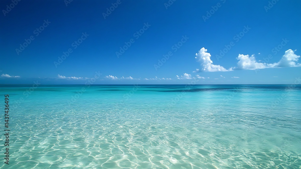 Vibrant Turquoise Ocean Water under a Clear Blue Sky with Sparkling Sunlight Vibrant Turquoise Ocean Water under a Clear Blue Sky with Sparkling Sunlight