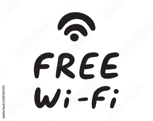 free wi-fi doodle hand drawn calligraphic lettering text sticker brush stroke illustration design. Free wi fi advertisement comic pop art style.