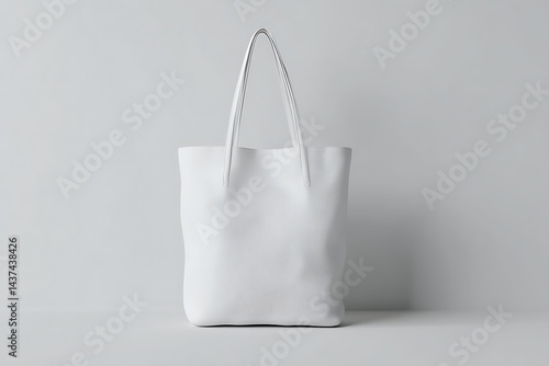 White Tote Bag Isolated On Light Gray Background Studio Shot Front View