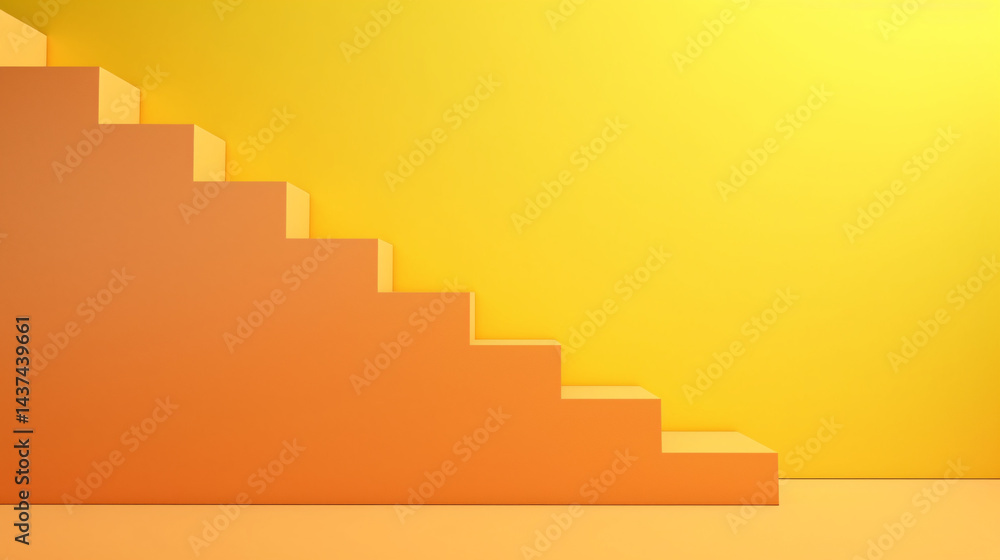 Fototapeta premium A rising arrow on a staircase against a yellow background, symbolizing growth, progress, and success.