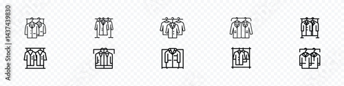 Cloakroom and Lab Coat Icon Set – Clothing Rack, Hanger, and Doctor's, cloakroom icon, a clothing rack with lab coats icon, Doctor's lab coats, coat icons set with lab coat, hook and hanger vector set