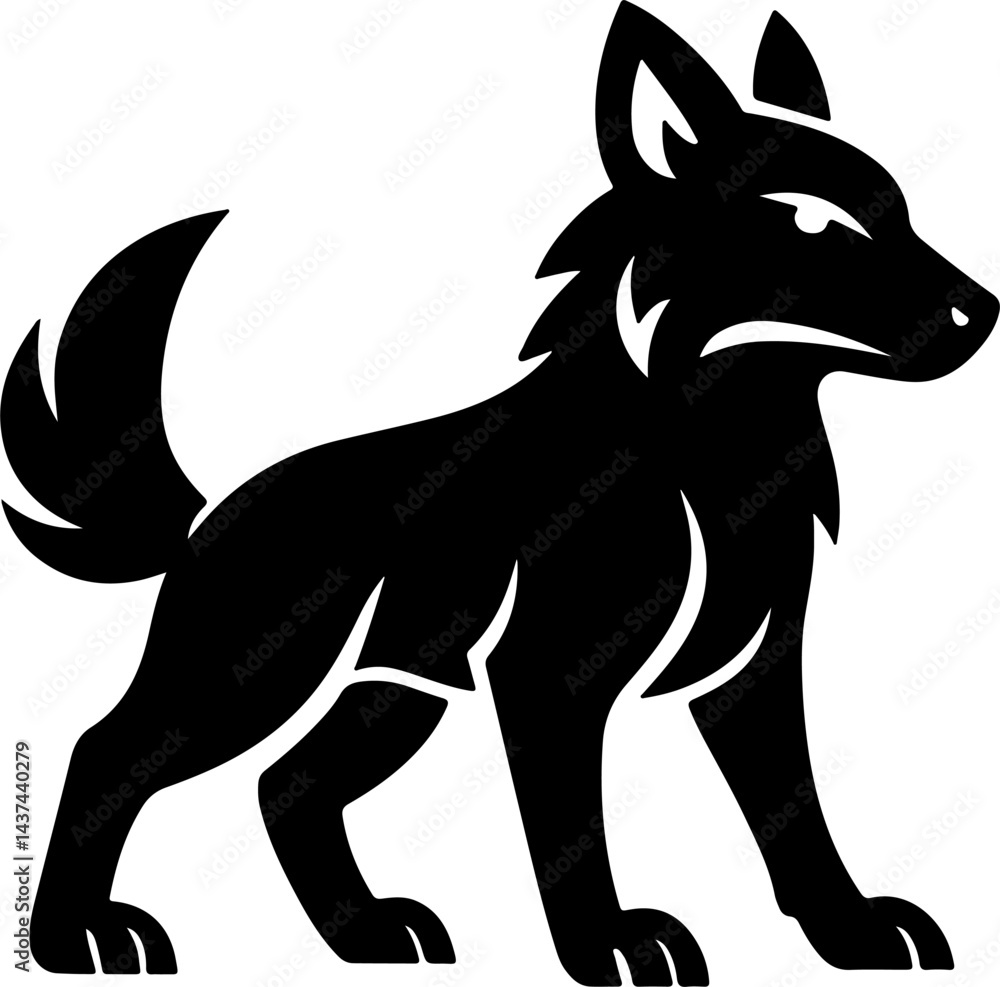 Fototapeta premium Black Wolf Silhouette Vector | Standing Fierce Wolf Graphic Design