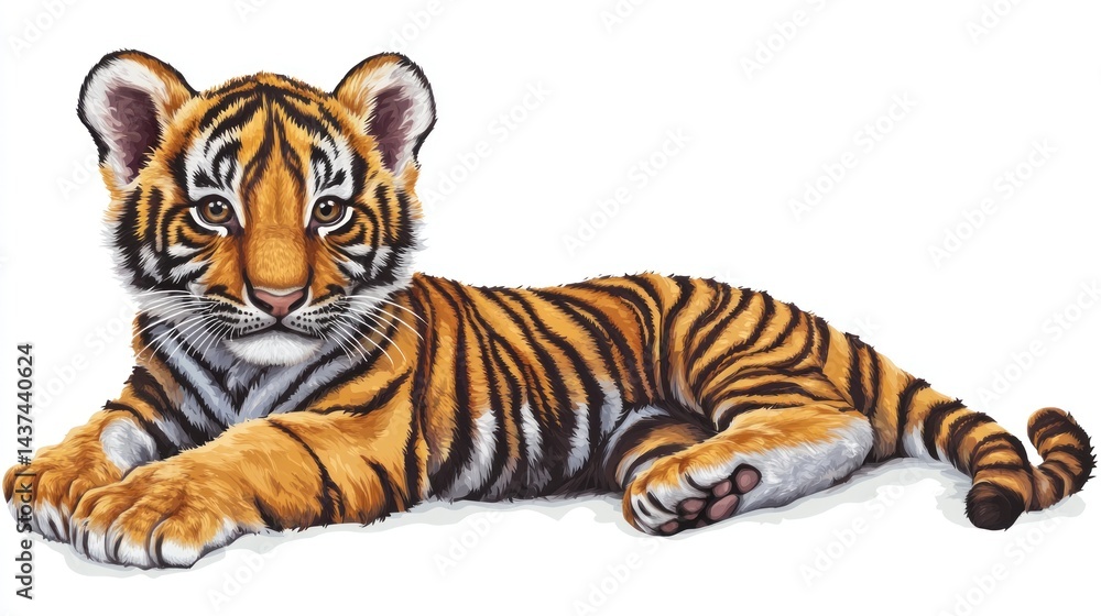Fototapeta premium Cute tiger cub lying down