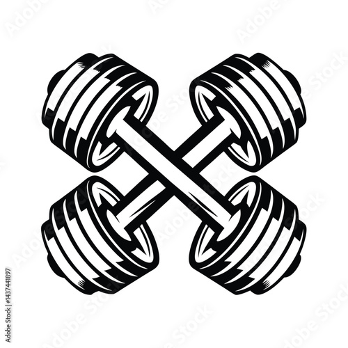 Black and White Crossed Dumbbells | Fitness Equipment | Gym | Weights