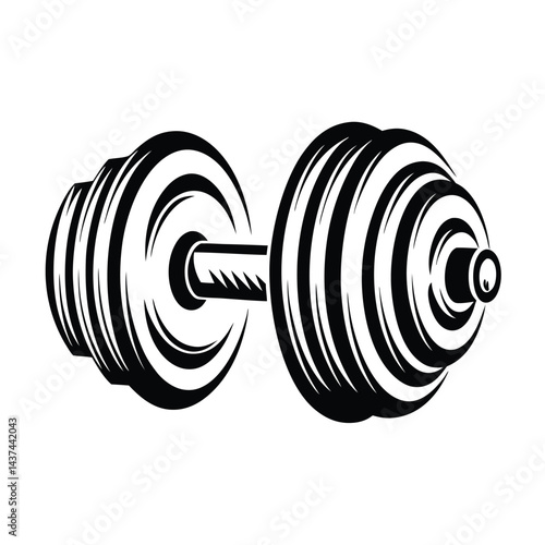 Dumbbell Illustration, Weights for Workout, Bodybuilding Black Silhouette on White