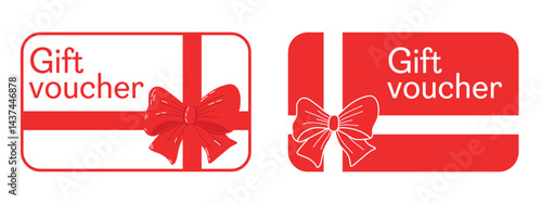 Red Gift Voucher Designs with Ribbon and Text Highlight. Elegant red gift voucher designs featuring a vibrant ribbon and modern text layout, perfect for marketing, promotions, celebrations, gifting