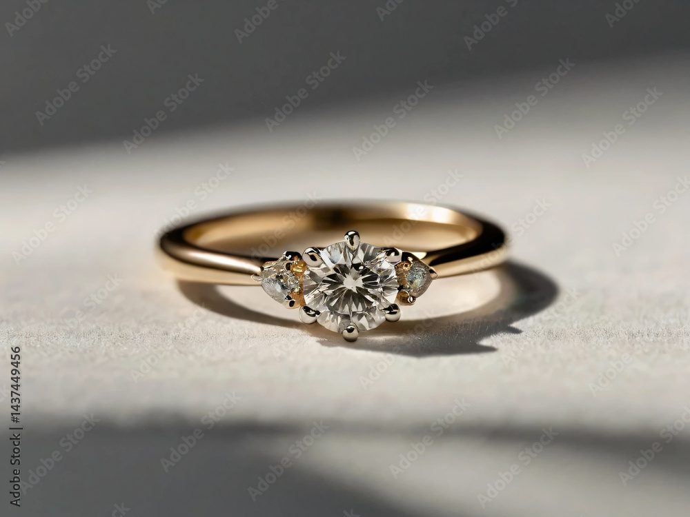 An elegant diamond engagement ring with a prominent solitaire, set on a slender gold band. An elegant diamond engagement ring with a prominent solitaire, set on a slender gold band.