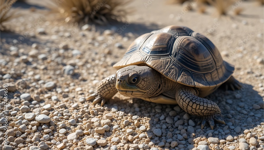 Obraz premium Desert Tortoise Walking on Gravel Ground in Daytime