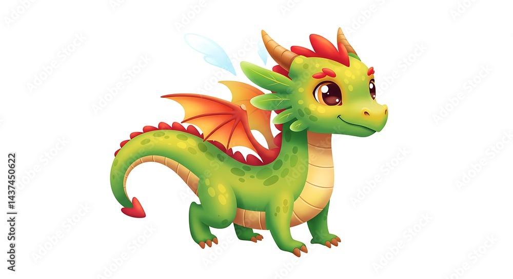 Cute Little Dragon Standing on White Background Cute Little Dragon Standing on White Background