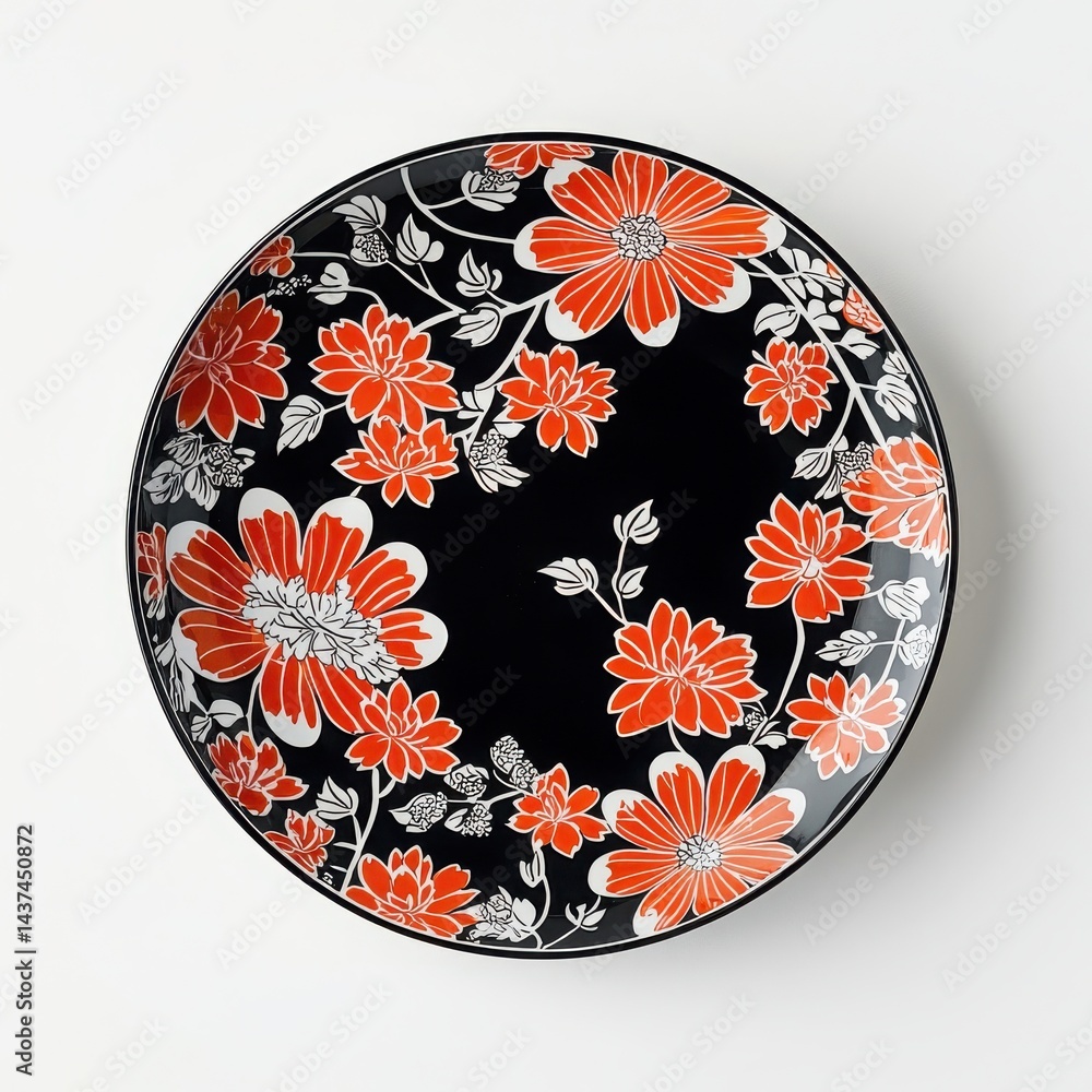 A beautifully designed bowl featuring vibrant floral patterns on a dark background.