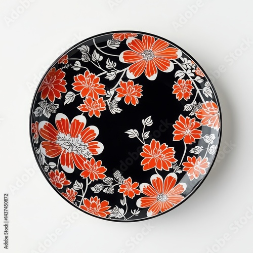 Obraz na płótnie A beautifully designed bowl featuring vibrant floral patterns on a dark background. w salonie