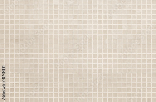 Cream light ceramic wall chequered and floor tiles mosaic background in bathroom, kitchen. Design pattern geometric with grid wallpaper texture decoration pool. Simple seamless abstract surface clean. © Phokin