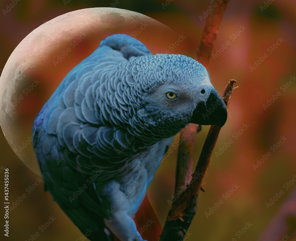Fototapeta premium mystical portrait shot of a grey parrot