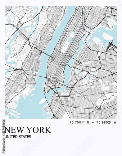 Photography New York City Minimalist Map