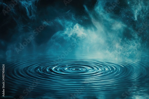 Dark teal water ripples with smoky clouds