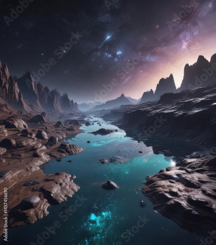 Brilliant, glittering starscape, cosmic rivers flow ,  celestial,  spiral,  nebula