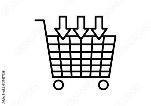Icono negro de carrito de la compra con flechas hacia abajo representando compra