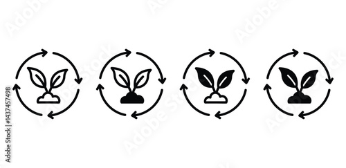 Recycling Leaf Icons Circular Arrows Symbolize Growth and Renewal Vector Design Illustration