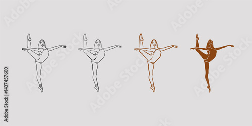 set of different styles of illustration of a ballet dancer