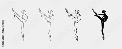 set of different styles of illustration of a ballet dancer
