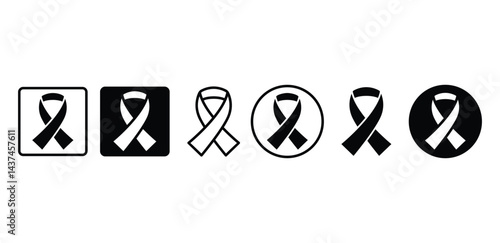 Ribbon Icons Set Simple Awareness Symbols Black and White Color Vector Design
