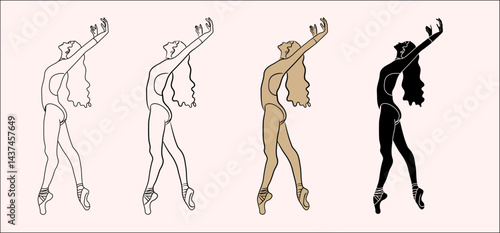 set of different styles of an illustration of a ballet dancer