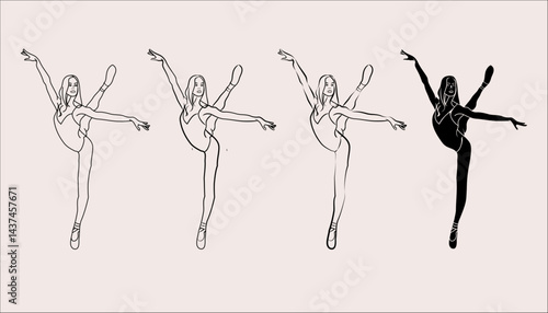 set of different styles of an illustration of a ballet dancer