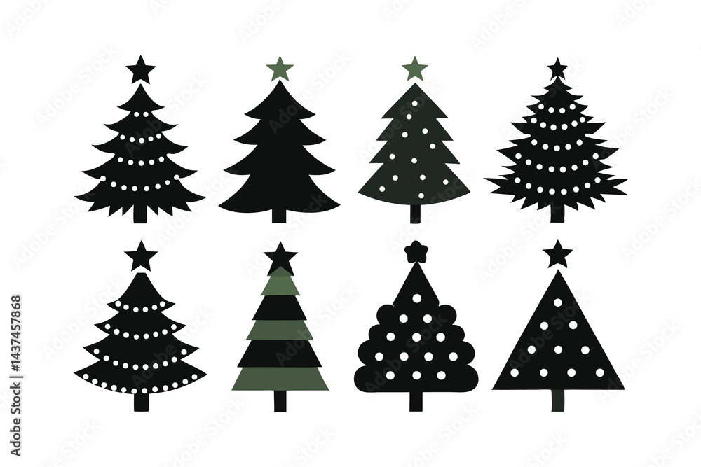 Obraz premium Christmas Tree Icon Bundle in Black and White