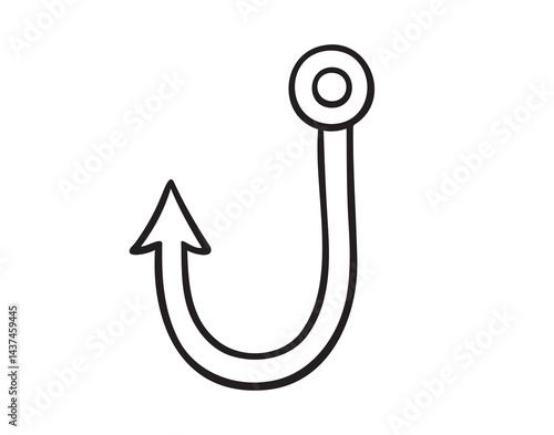 barbed fish hook doodle hand drawn icon. Outline drawing barbed fish hook line clipart symbol