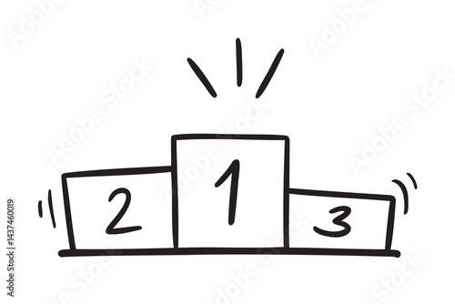 winner podium icon doodle hand drawn. Outline drawing winner podium 1, 2, 3 place line clipart symbol