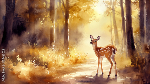 Vector illustration, watercolor painting of deer in the wild