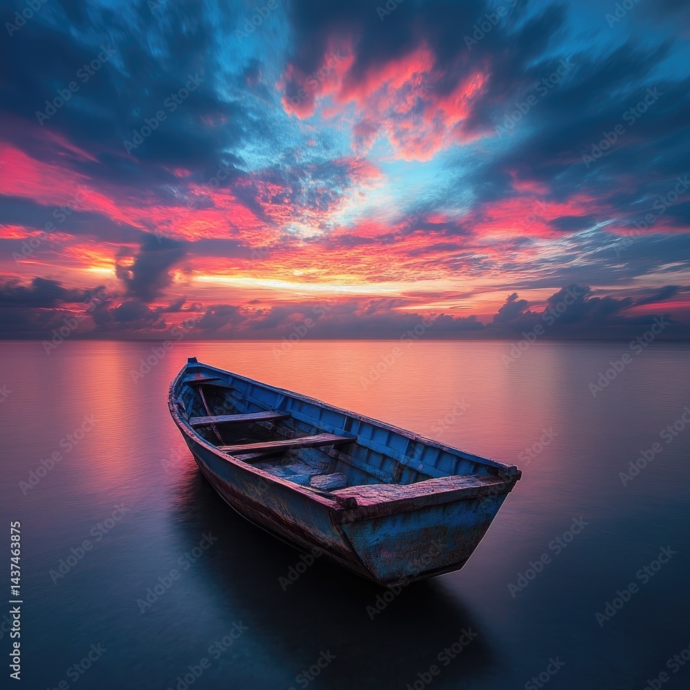 Tranquil sunrise over a small boat Tranquil sunrise over a small boat