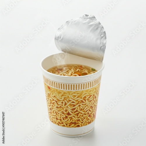Ready-to-eat instant noodles in a disposable cup, steaming hot.
