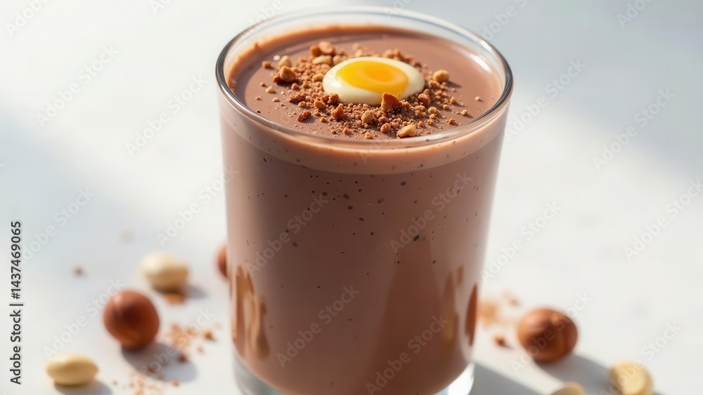 Delicious Chocolate Hazelnut Smoothie with Creamy Topping and Nut Garnish Delicious Chocolate Hazelnut Smoothie with Creamy Topping and Nut Garnish