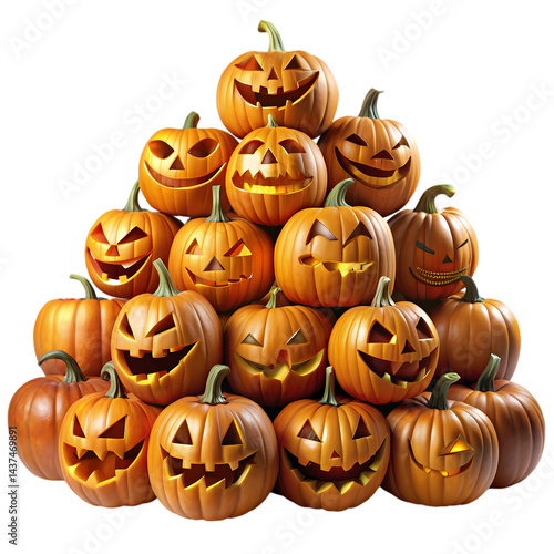 Spooky Halloween JackoLantern Pyramid Festive Autumn Background isolated on transparent background