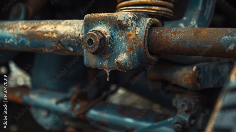 Rusty machinery water droplet clings to metal Rusty machinery water droplet clings to metal