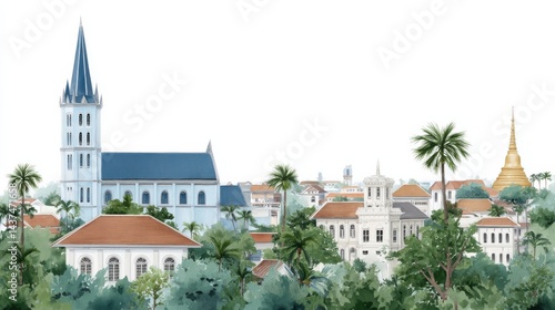 Elegant Watercolor of Savannakhet